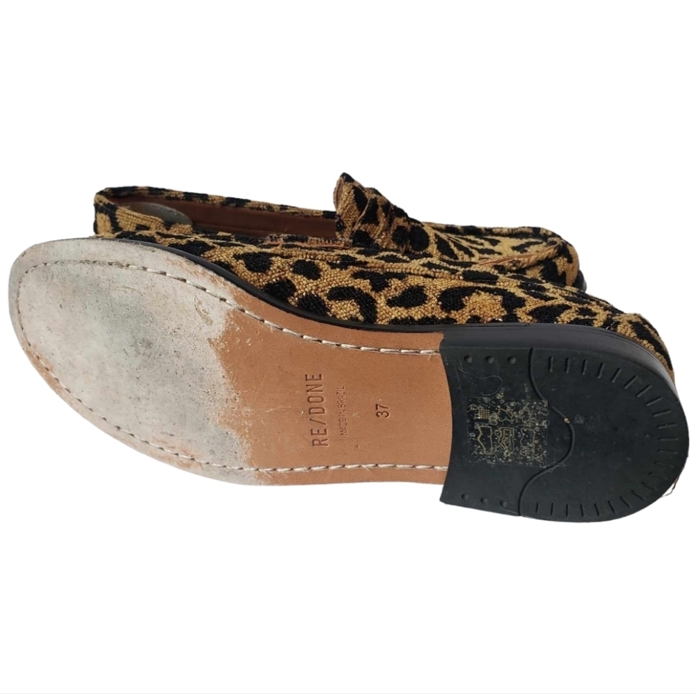 Re/Done 90s Women's Loafers SZ 37 Leopard Tapestry Slip-on Shoes - Picture 6 of 10